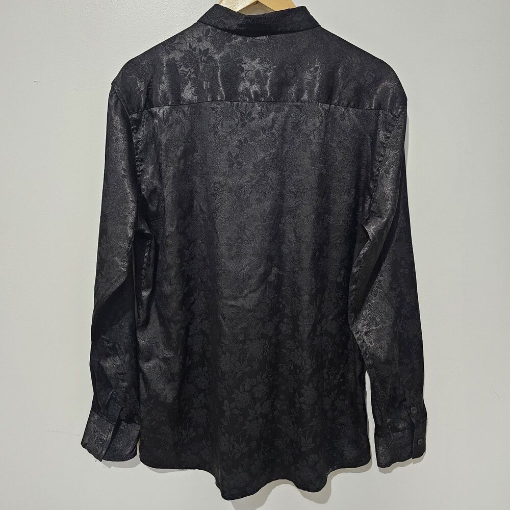 Coofandy - Shirt Satin Long Sleeve Rose Floral Button Up - Size M - Black - Picture 2 of 7